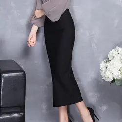 Для женщин летние элегантный тонкий эластичный Разделение пакет хип Высокая талия карандаш шаг юбка OL женские офисные Повседневная обувь
