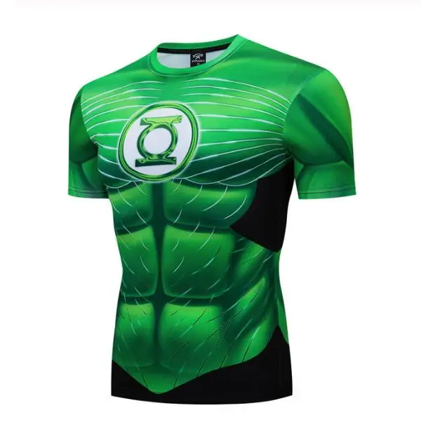 Новинка, зеленая футболка с 3D принтом в виде фонаря супергероя, Мужская компрессионная рубашка, топы с коротким рукавом, косплей костюм, фитнес футболки для мужчин s - Цвет: 3