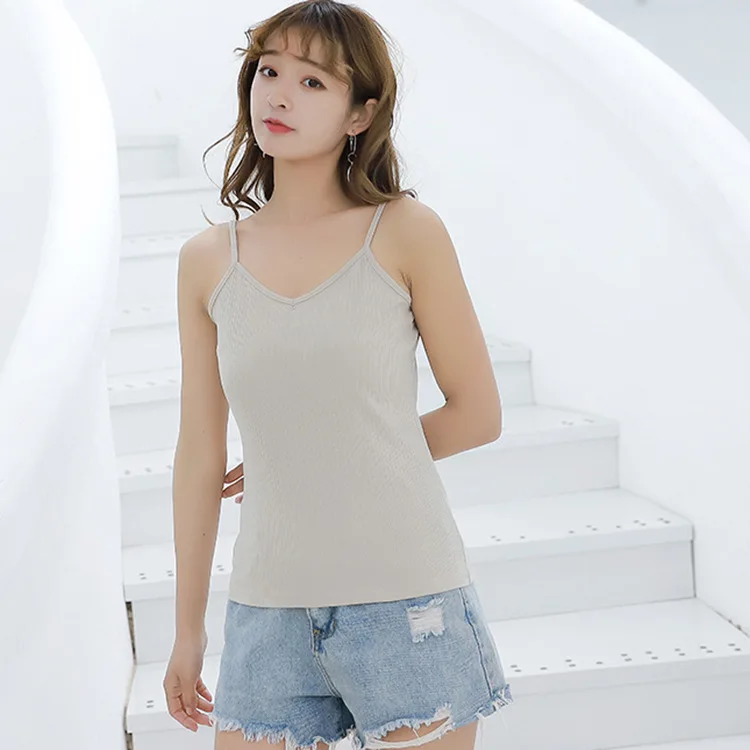 2018 new cotton ribbed Slim V-neck solid color women's Sling camisoles tanks 2010 | Женская одежда