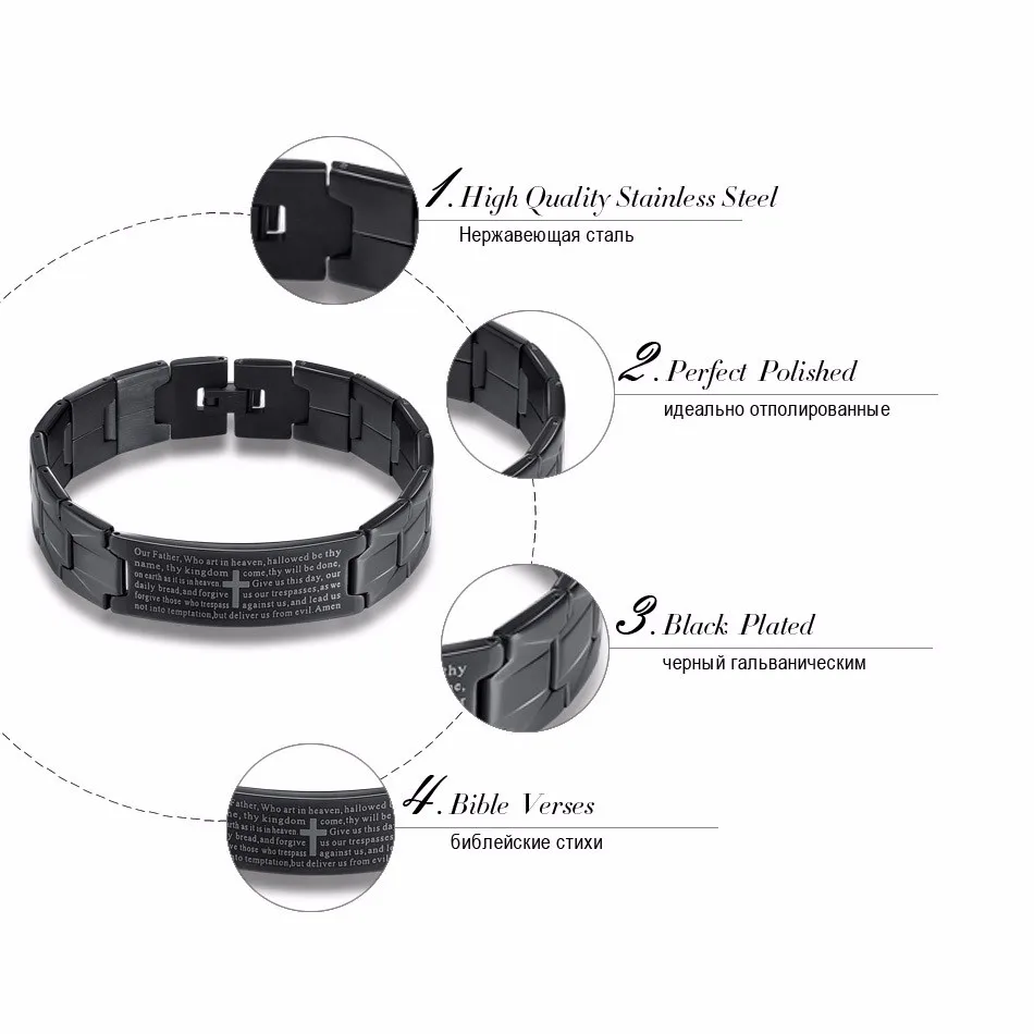 Браслет из нержавеющей стали с рисунком Креста KISS MANDY черного цвета, Религиозный браслет, модные аксессуары FB57