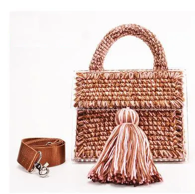 Япония, Корея, дизайнерская Брендовая женская Роскошная сумочка, вечерняя сумочка, ручная работа, шерсть, акрил, прозрачная сумка, кошельки, маленькая сумка-тоут с кисточками - Цвет: 19