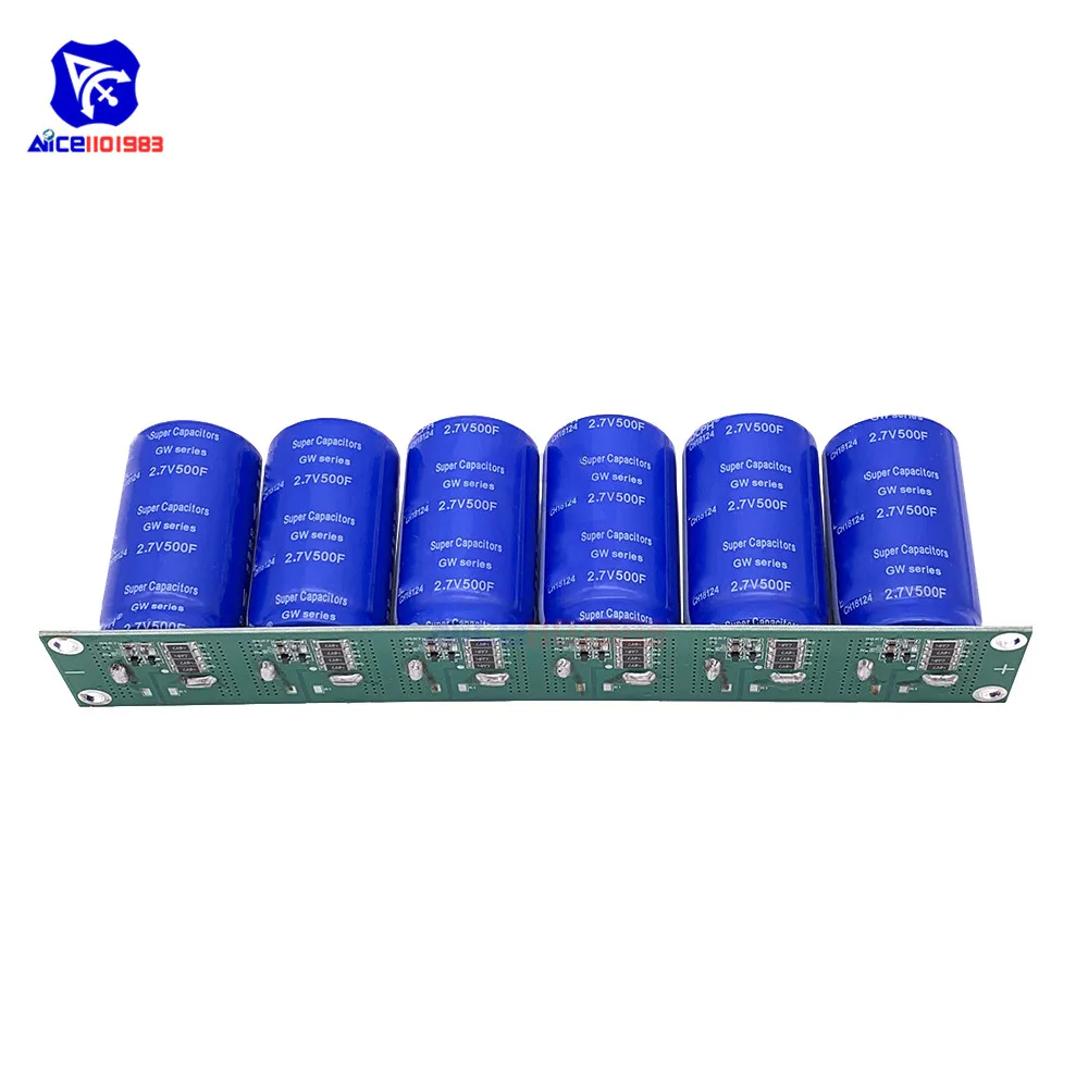 

6PCS/Set 2.7V 500F Flag Angle Electrolytic Capacitor with Protection Board Single Row 16V 83F Super Farad Capacitor for Car