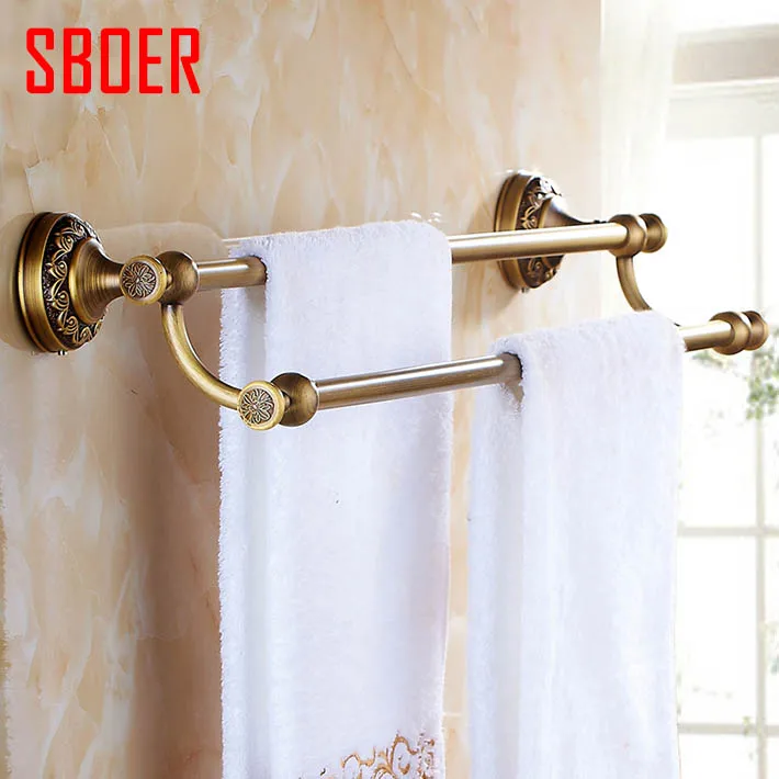 Hot sale Antique Brass Bathroom Double rail Towel Bar Solid Brass Towel