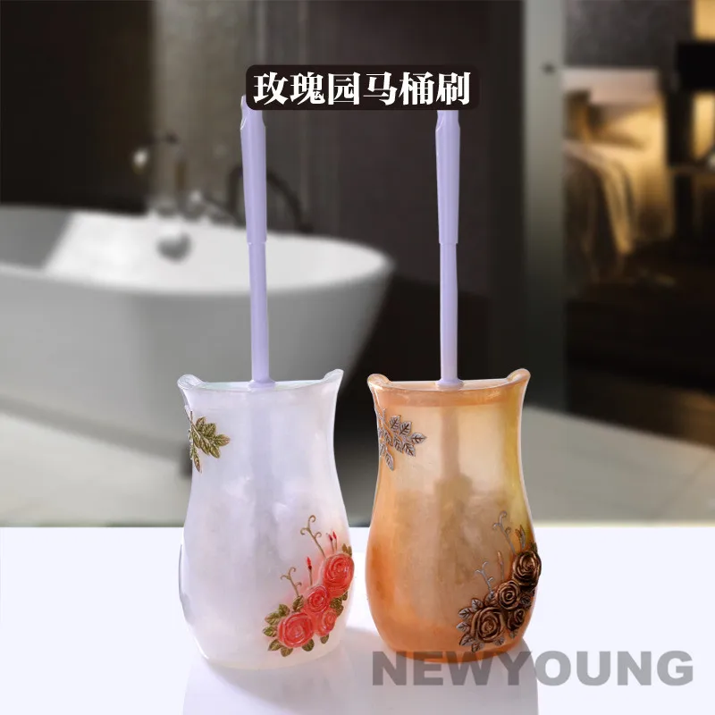 

NEWYEARNEW Europe Country Style Resin Creative Toilet Brush Holder Bathroom Antique Noble Rose Base Household Cleaning Tool