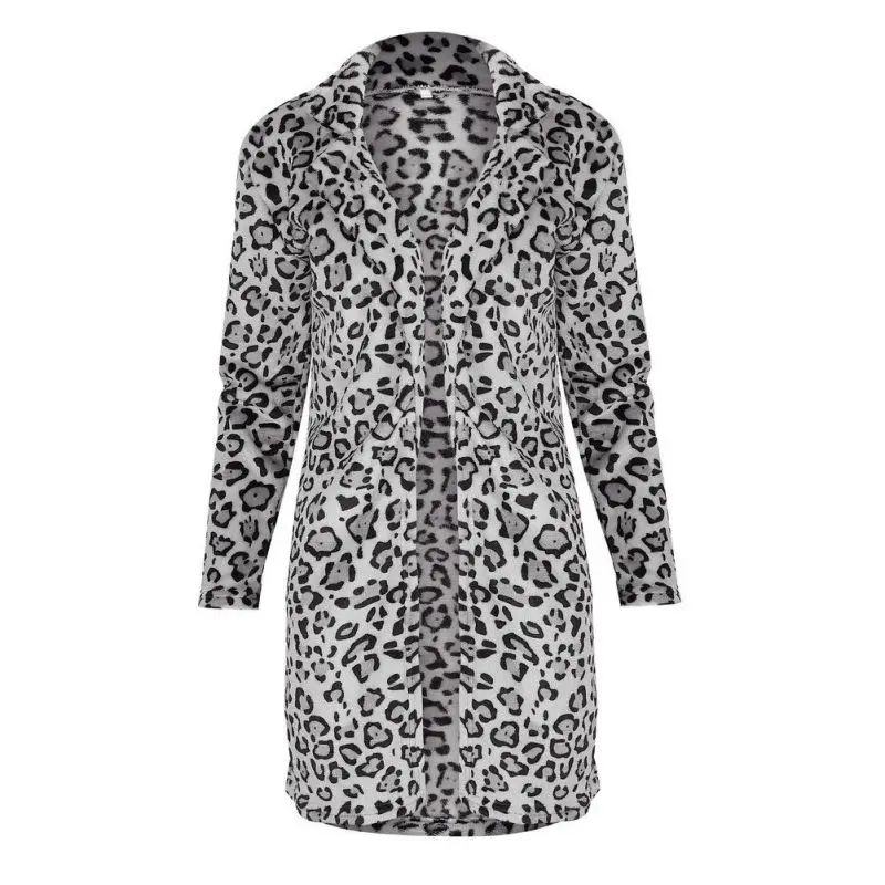 Women Winter Faux Fur Lapel Coat Warm Sexy Leopard Print Coat Fashion Long Sleeve Outerwear