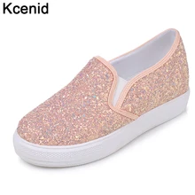 Kcenid/Новинка года; Лидер продаж; модная блестящая обувь; zapatos mujer; большие размеры 33-44; лоферы на толстой подошве без застежки; повседневная женская обувь розового цвета
