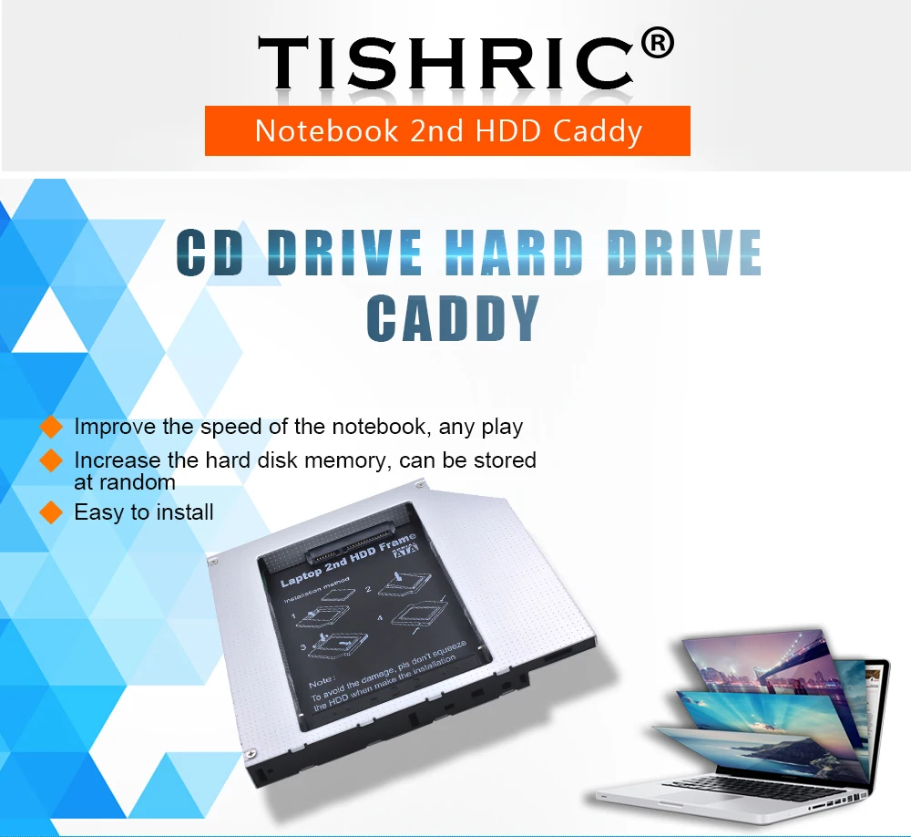 TISHRIC ноутбук ODD DVD-ROM Optibay алюминиевый 2nd HDD Caddy 12,7 мм IDE to SATA 2,5 дюймов чехол для SSD, HDD корпус