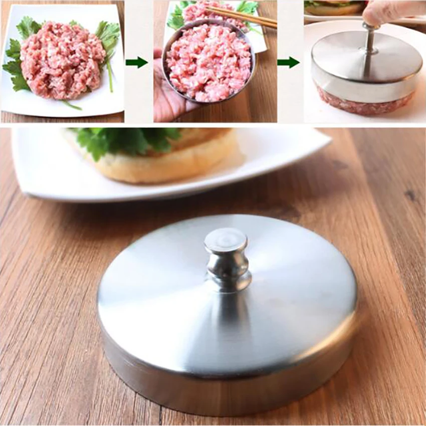 

Stainless Steel Hamburger Patties Mold Maker Hand Operated Burger Press Kitchen Accessories Cooking Tools Patty Burger Meat Mold