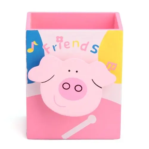 

5pack Xmas Cartoon Pink Pig Memo Clip Wood Desk Pen Pencil Organiser Cup Holder