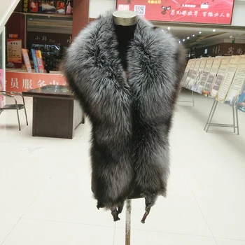 

New 100% Natural Fur Collar Luxury Silver Fox Fur Collar Ring Scarf 130cm Women Genuine Fox Fur Collar