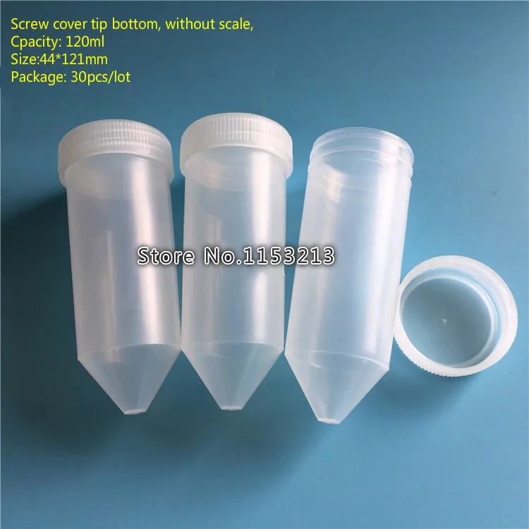 

30pcs/lot 120ml High speed centrifugel tube tip bottom with screw cover, sample tube without scale, 44mm * 121mm