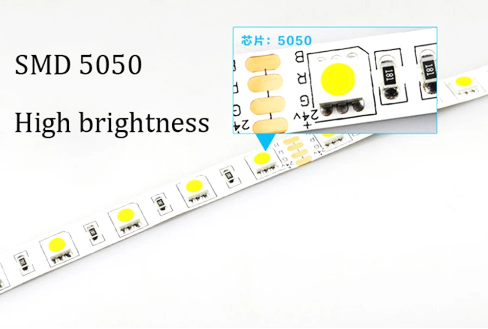 Светодиодные ленты огни DC12V 4000 K естественный белый SMD 5050 гибкая светодиодная лента не обладает водонепроницаемостью: строка веревка 5 м 300 светодиодный s