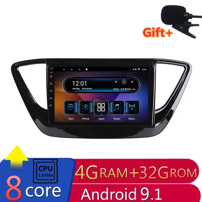 

9" 4G RAM 2.5D IPS 8 Core Android 9.1 Car DVD Multimedia Player GPS For Hyundai Verna Solaris 2017 2018 audio radio navigation