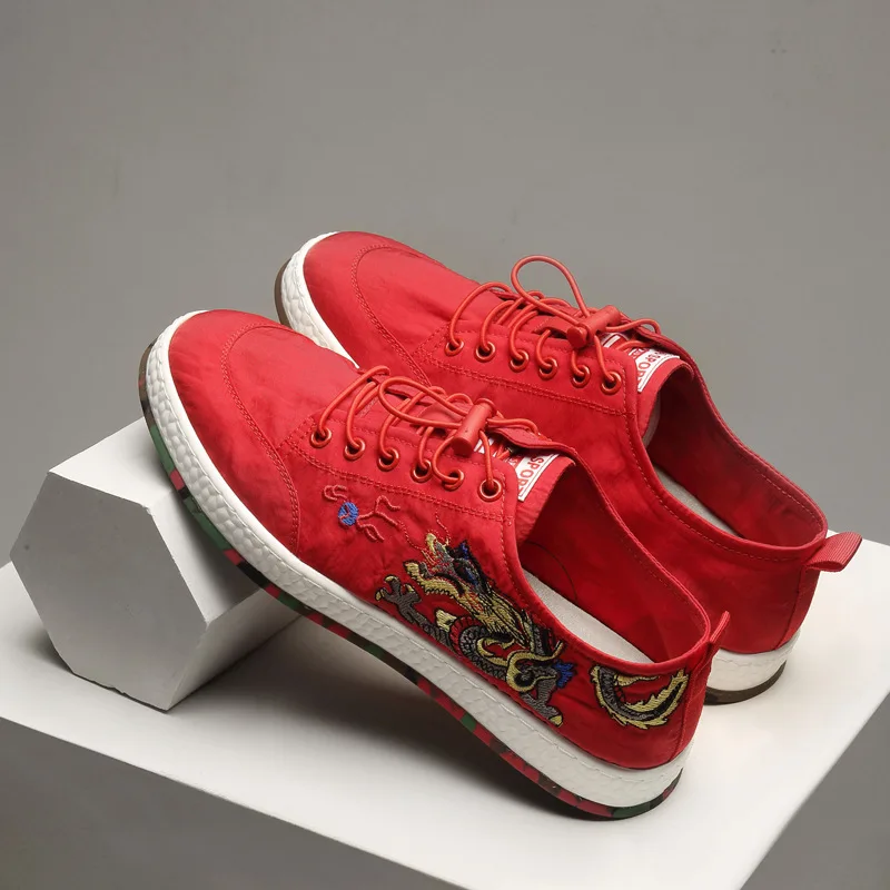 Explosões Sapatos Tênis Quente Da Ocasional Calçados Bordados Homens Tendência Belos Esportivos Moda Respirável black Lona Dos Red De wwSr8p