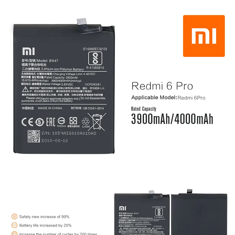 Сменный аккумулятор Xiao mi BN47 для Xiao mi Red mi 6 Pro/mi A2 Lite Емкостью 4000 мАч с бесплатными инструментами