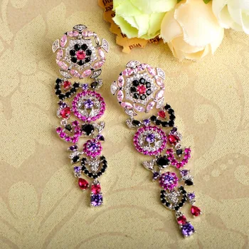 

Dazz Colorful Flower Long Tassel Earrings For Women Silver Color Wedding Bridal Sparkling Cubic Zircon Dangle Earring Brincos