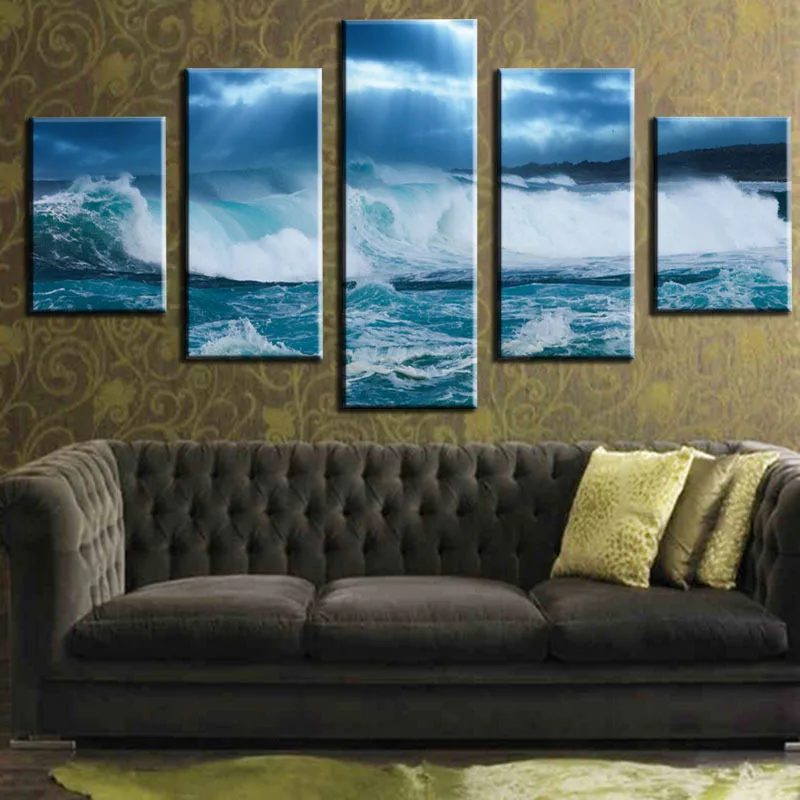 5 Pieces Mosaic beach sea modern home decoration painting on the canvas print news photo wall art
