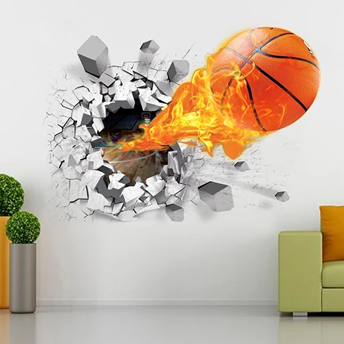 Водостойкая 3D Наклейка на стену с изображением баскетбола, художественная наклейка, декор для детской комнаты, настенная наклейка, Наклейки на стены, украшение для дома на стену