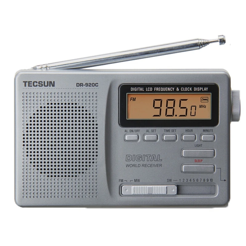 Tecsun DR920C DR-920C радио FM MW SW 12 диапазон цифровые часы приемник и подсветка FM портативный радио рекордер серый Y4139H