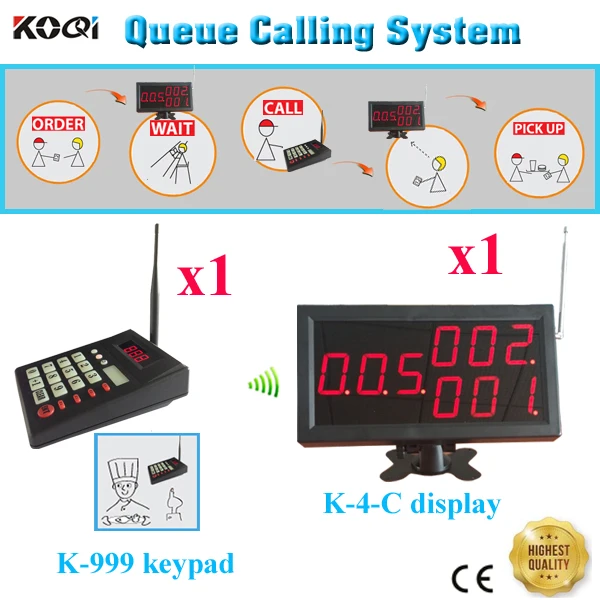 

Wireless Queue Pager System 1 K-999 Keyboard And 1 K-4-C Monitor Show 3 groups Calling Information At One Time