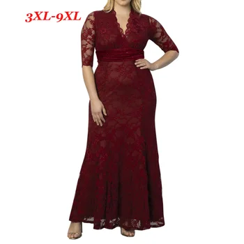 

Wipalo Plus Size 3XL-9XL Retro Women Sexy Lace Dress V-Neck New Pin Up Long Elegant Party Dress Half Sleeves Maxi Dress Vestidos