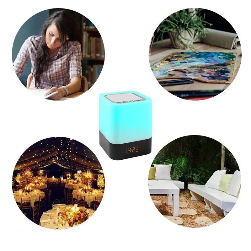  Touch-Control Bedside Lamp with Wireless Bluetooth Speaker Table Alarm Clock Bluetooth with Changin