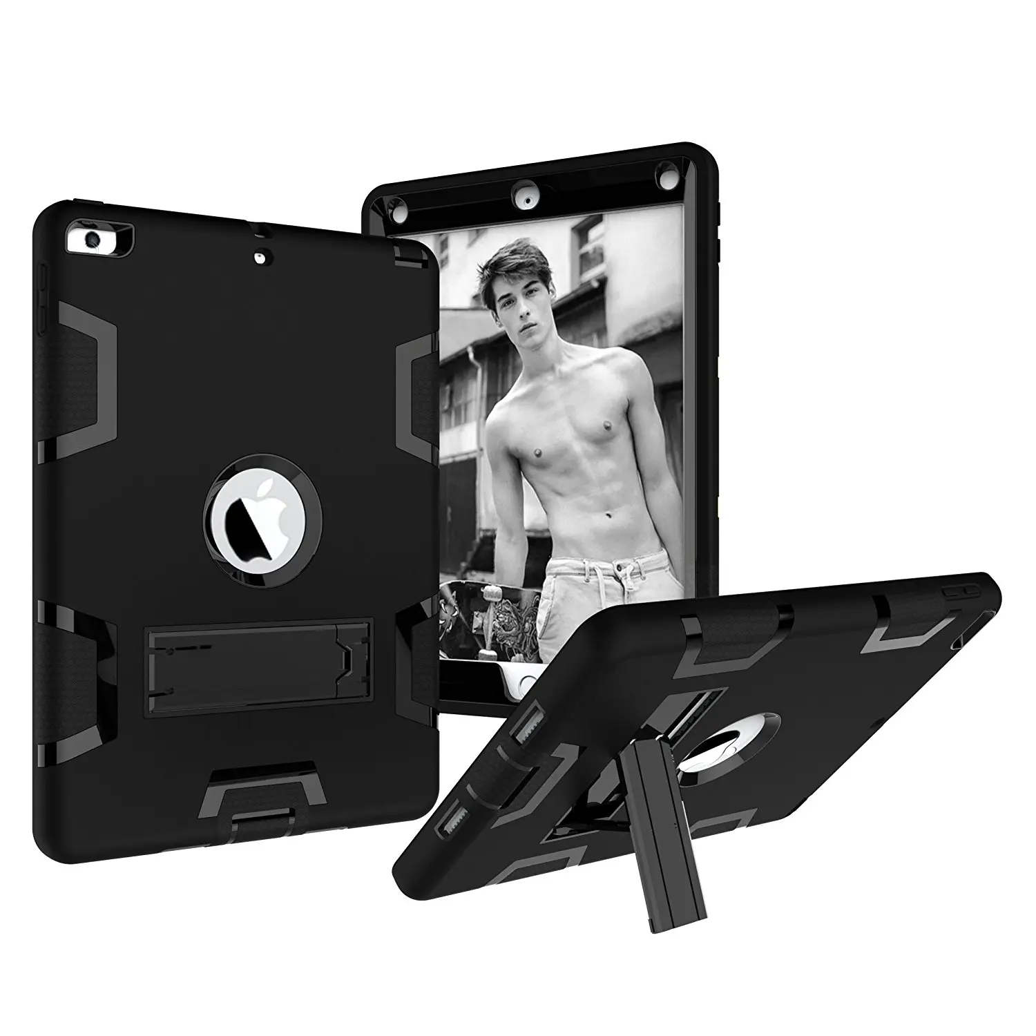 

For New iPad 9.7 2017 Case , Three Layer Kickstand Armor Defender Rugged Hybrid Protective Case for iPad 2017 9.7 Tablet cover