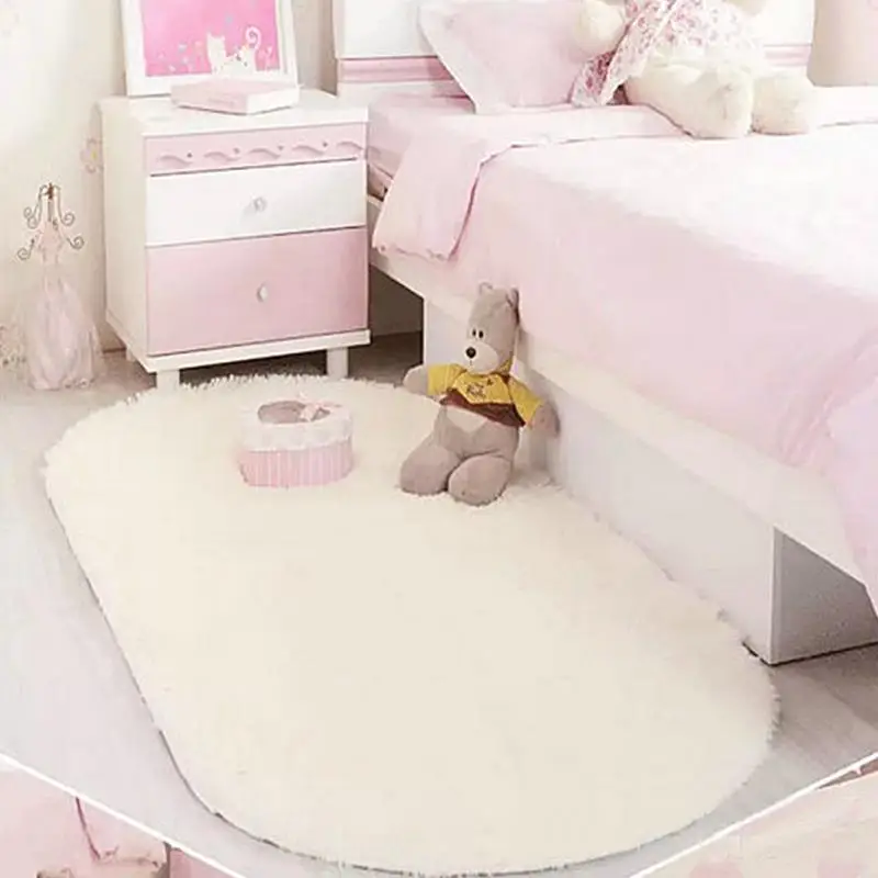 40*60 см сплошной Цвет Эллипса ковер длинный ворс лохматый мягкий коврик для спальни гостиной Противоскользящий детский коврик(1 шт) 7 цветов
