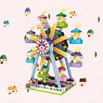 

Mini building blocks assembling playground pirate ship jumping machine toy