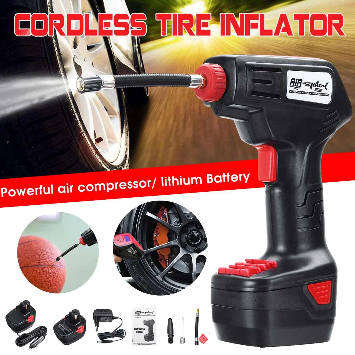 

Car Air Compressor 12V Cordless Inflator Pump Portable Hand Held Pump Digital LCD Electric Compressor for Bike Vehicle Car