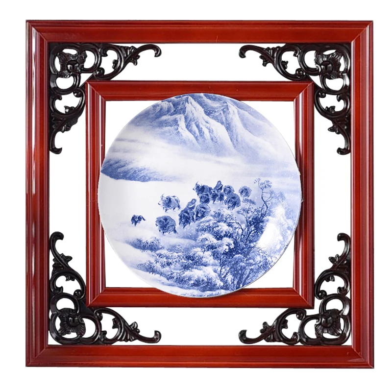 Китайский стиль, синий и белый фарфор, тарелка, украшение на стену, ручная роспись, пейзаж, узор, Настенное подвесное блюдо, ваза для цветов, ремесла - Цвет: D3