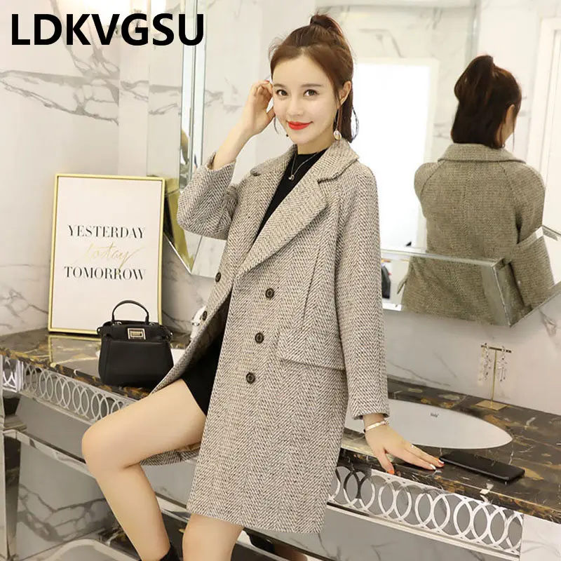 Plaid Manteau Hiver Lâche Taille Is954 Coréenne De Épaissir Double Grande Laine Chaud Femelle Color Nouveau Femme Photo Boutonnage Longue 2018 Automne YwYS7pxq