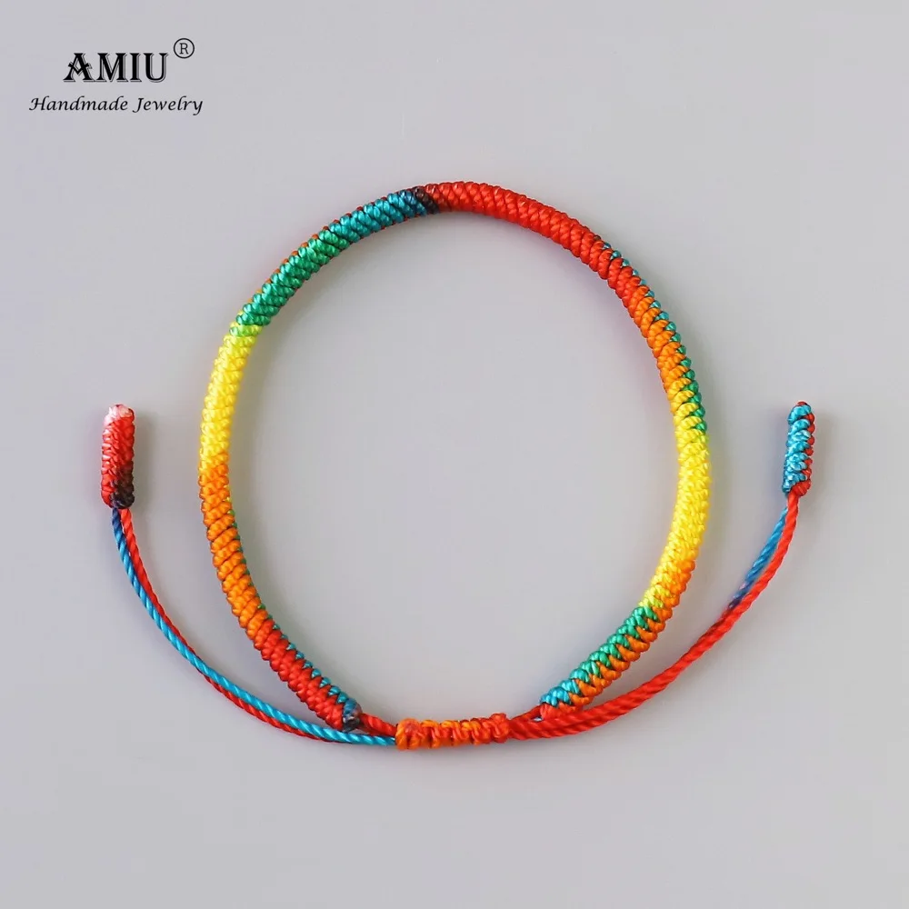 

AMIU Tibetan Buddhist Lucky Charm Tibetan Bracelets & Bangles For Women Men Handmade Knots Gradient Color Rope Gift Bracelet