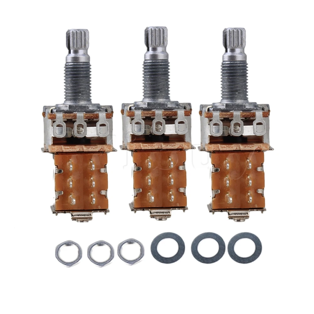 Yibuy 3x Push Pull Guitar Potentiometer A500k Coil Tap 18mm Shaftin