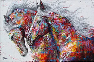 Animal Art Two Running Horses Canvas Painting Wall Art Pictures For Living Room