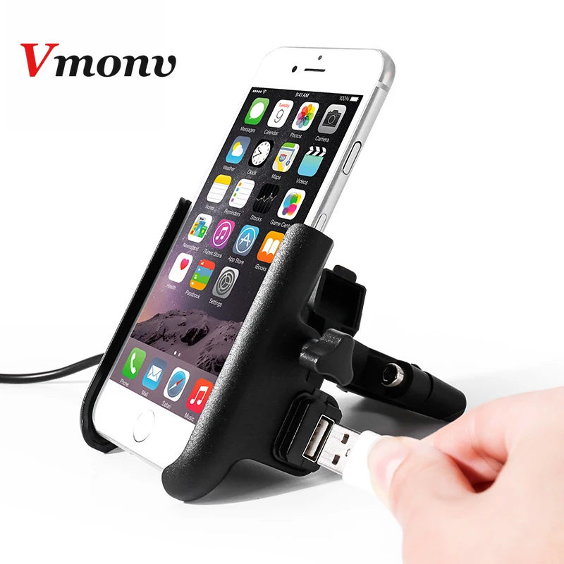

Upgrade Universal Metal Chargable Motorcycle Cell Phone Holder With Stand Support Mobile Rearview Mirror Bike Holder Moto