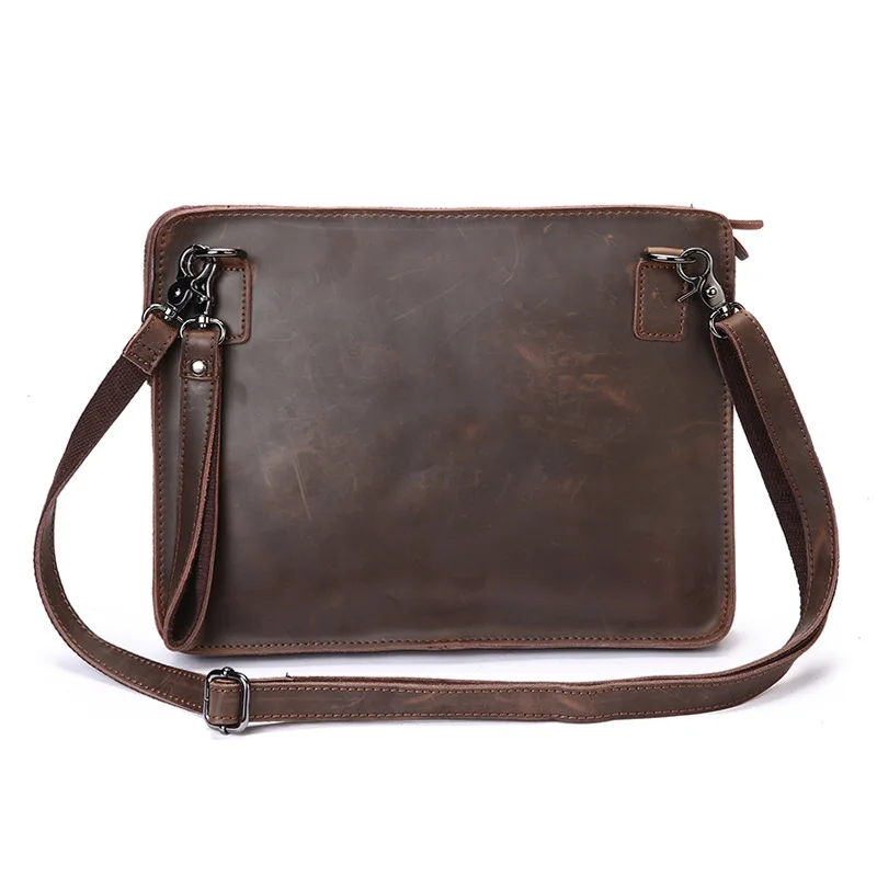 

Vintage 100% Crazy Horse Leather Messenger bags for Men Brand Design Clutch bag Small Genuine Leather iPad bags