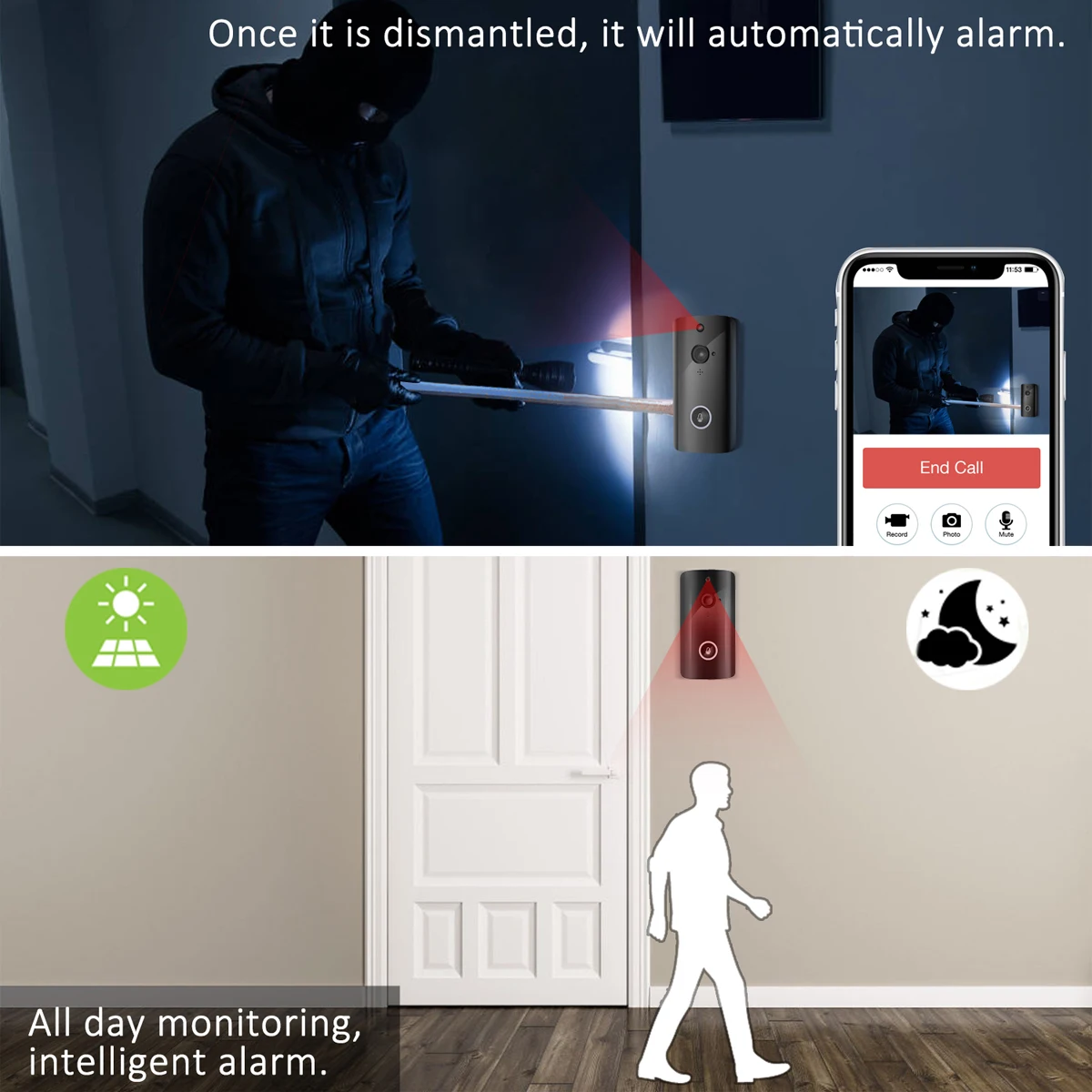 Практичный умный беспроводной видеодомофон WiFi охранный звонок на двери визуальная запись домашний монитор переговорное устройство с режимом ночной съемки телефон двери