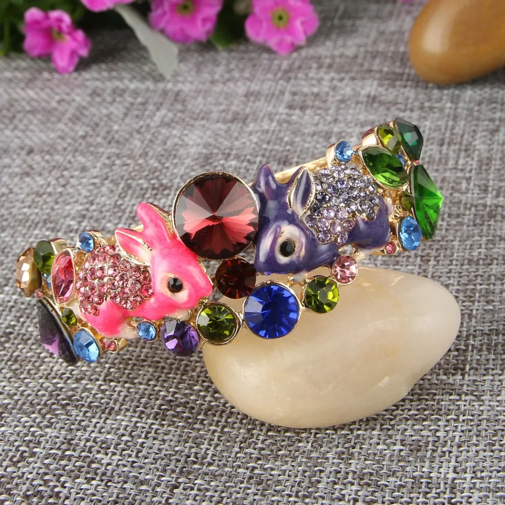 

Tuliper Colorful Enamel Cute Rabbit Bracelets & Bangles Austrian Crystal Animal Bangle Cuff For Women Cocktail Party Gift