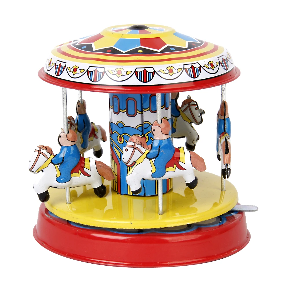 Vintage SPINNING Horse Carousel Fairground Merry Go Round Classic Tin Toy Gift Vintage SPINNING Horse Carousel Fairground Merry Go Round Classic Tin Toy Gift