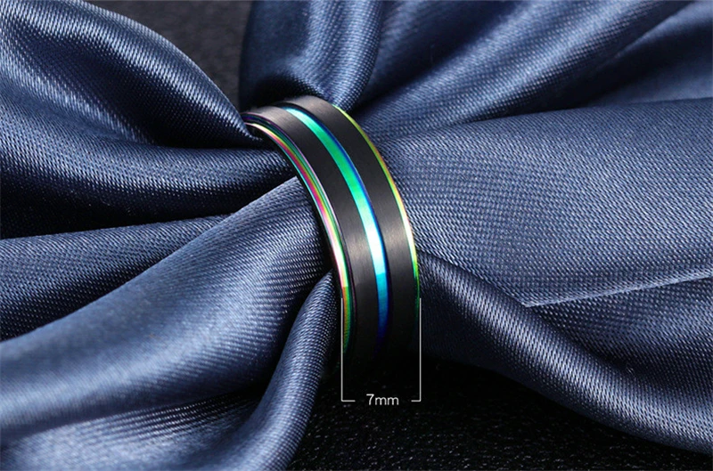 7 мм черное титановое кольцо для мужчин и женщин обручальные кольца трендовые радужные кольца с двойным желобом ювелирные изделия