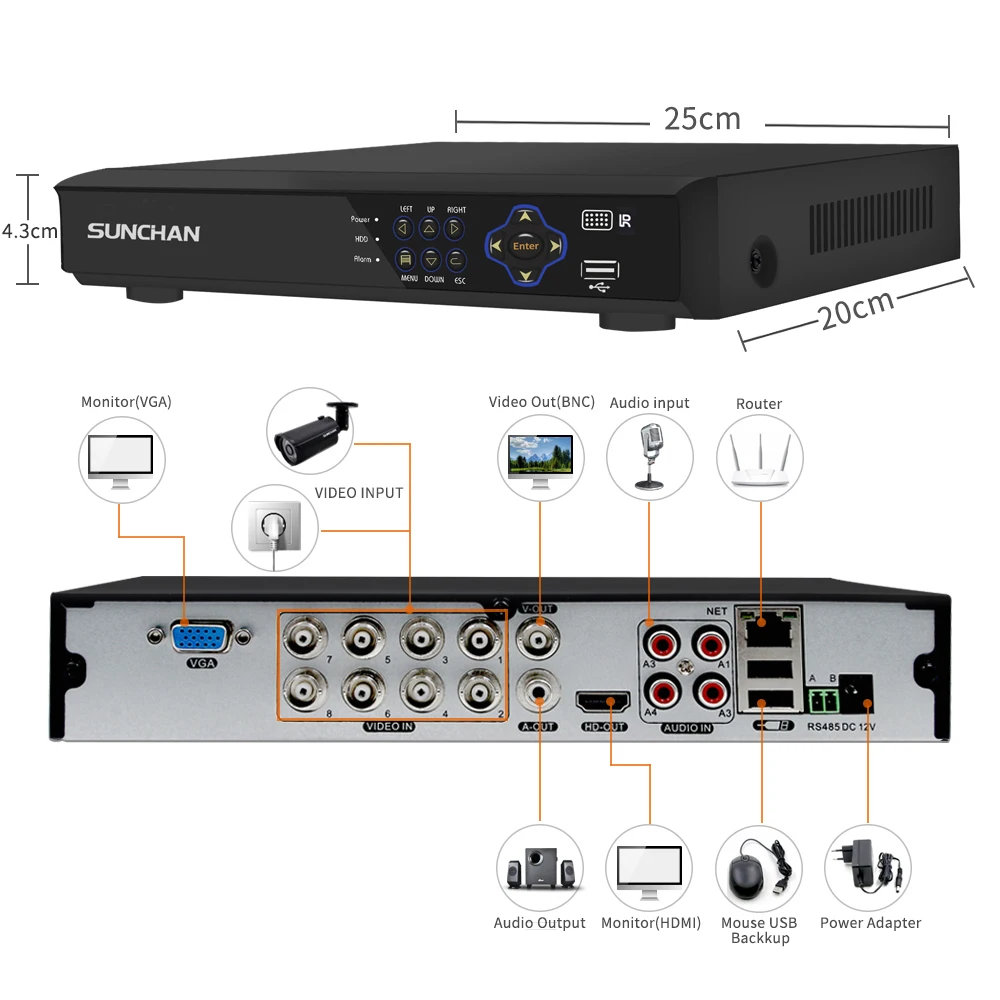 SUNCHAN 8CH 1080P AHD DVR 4 шт 2.0мп камера наружного видеонаблюдения с днем/ночью, домашняя система видеонаблюдения, комплект видеонаблюдения 1 ТБ HDD