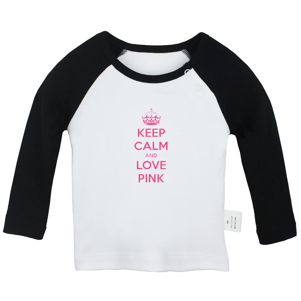 Фото Футболки с розовым дизайном для новорожденных «Keep Calm And Love Me» с рисунком реглан для малышей, цветные футболки с длинными рукавами №4