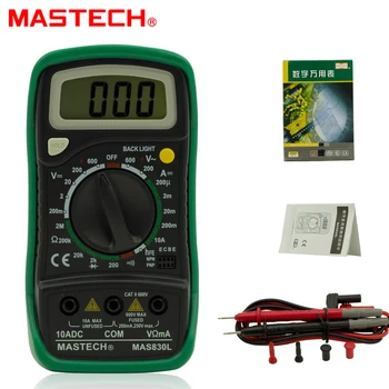 

Mastech MAS830L Mini Handheld LCD Display Digital Multimeter DC Current Tester Backlight Data Hold Continuity Diode hFE Test