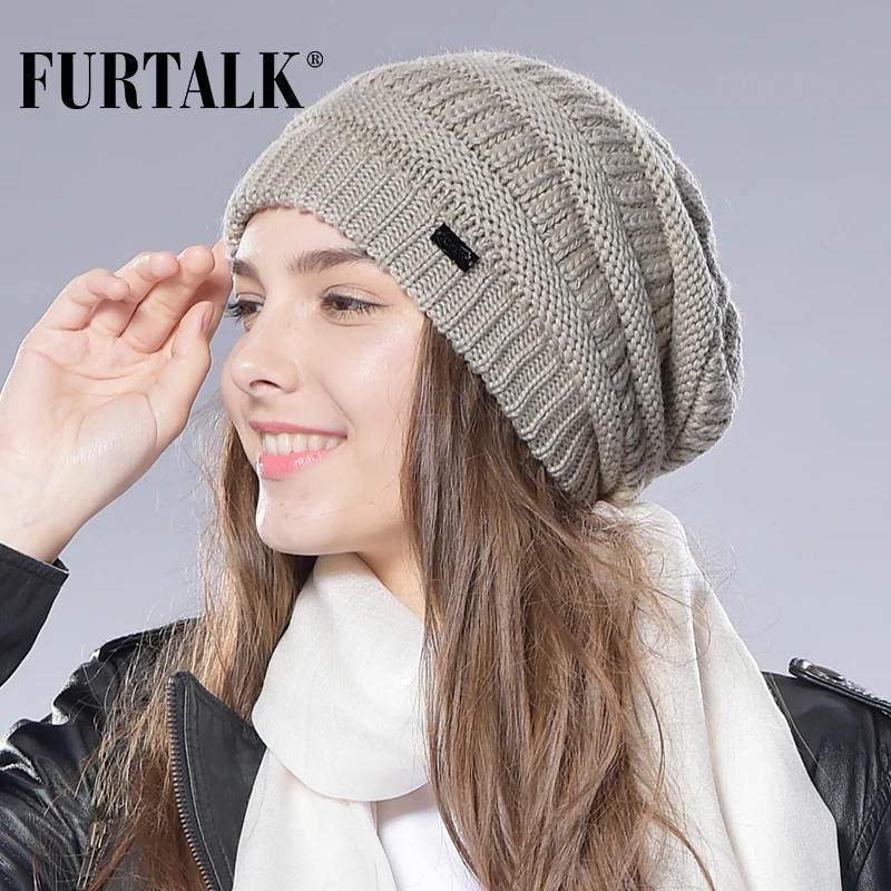 FURTALK Autumn Winter Wool Knit Slouchy Hat for Women and ...