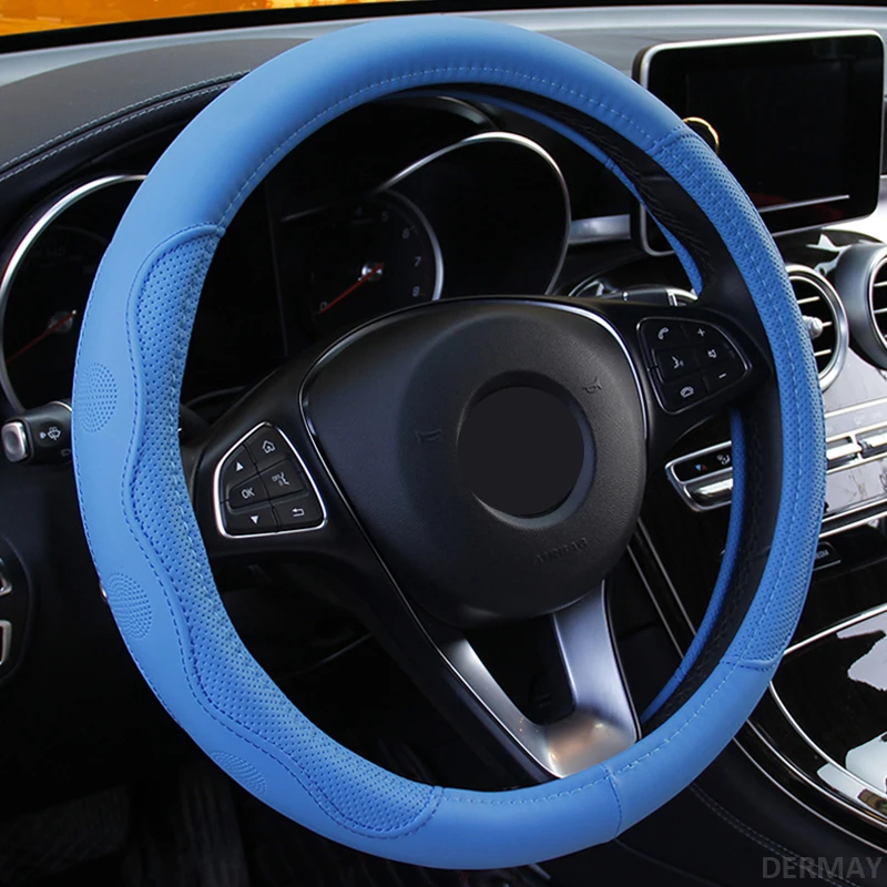 9 цветов Чехол рулевого колеса автомобиля Универсальный Volant Оплетка на руль модный нескользящий Funda Volante Авто Стайлинг - Название цвета: Синий