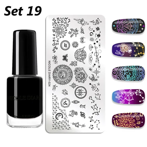 Nicole Diary 6 мл стэмпинг для ногтей черного золота цвета и штамповки ногтей пластины дизайн ногтей лак DIY дизайн - Цвет: 19 set