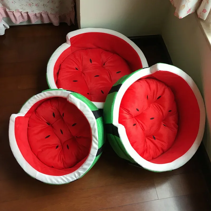 Cute Kennel House Warm Watermelon Modeling Dog Bed Mat Sofa Pet Cat Bed for Dogs Fruit Bed S M L