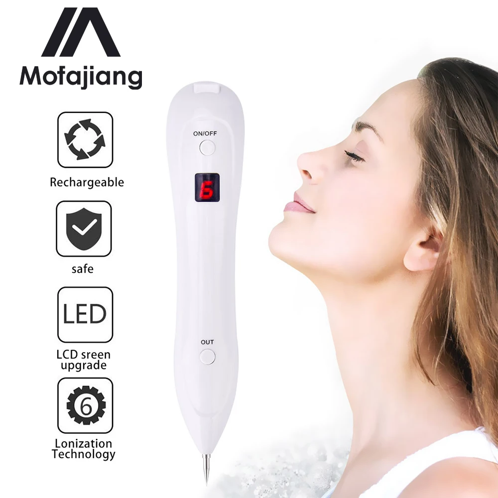 

Rechargeable 6 Gears LCD Display Mole Freckle Dark Spots Tattoo Wart Removal Pen Skin Tag Spot Eraser Dot Mole Remover Device J3