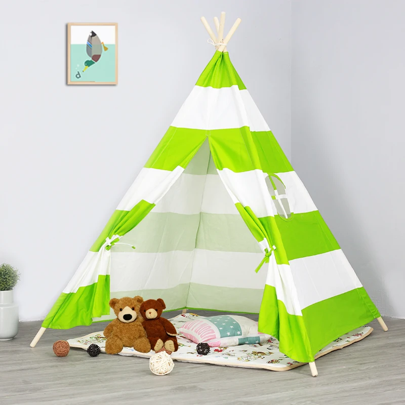 Green Striped Canvas Kids Children Play Indian Teepee Tent Wigwam Tipi Tepee Tee Pee TP Tent men rainbow striped tee